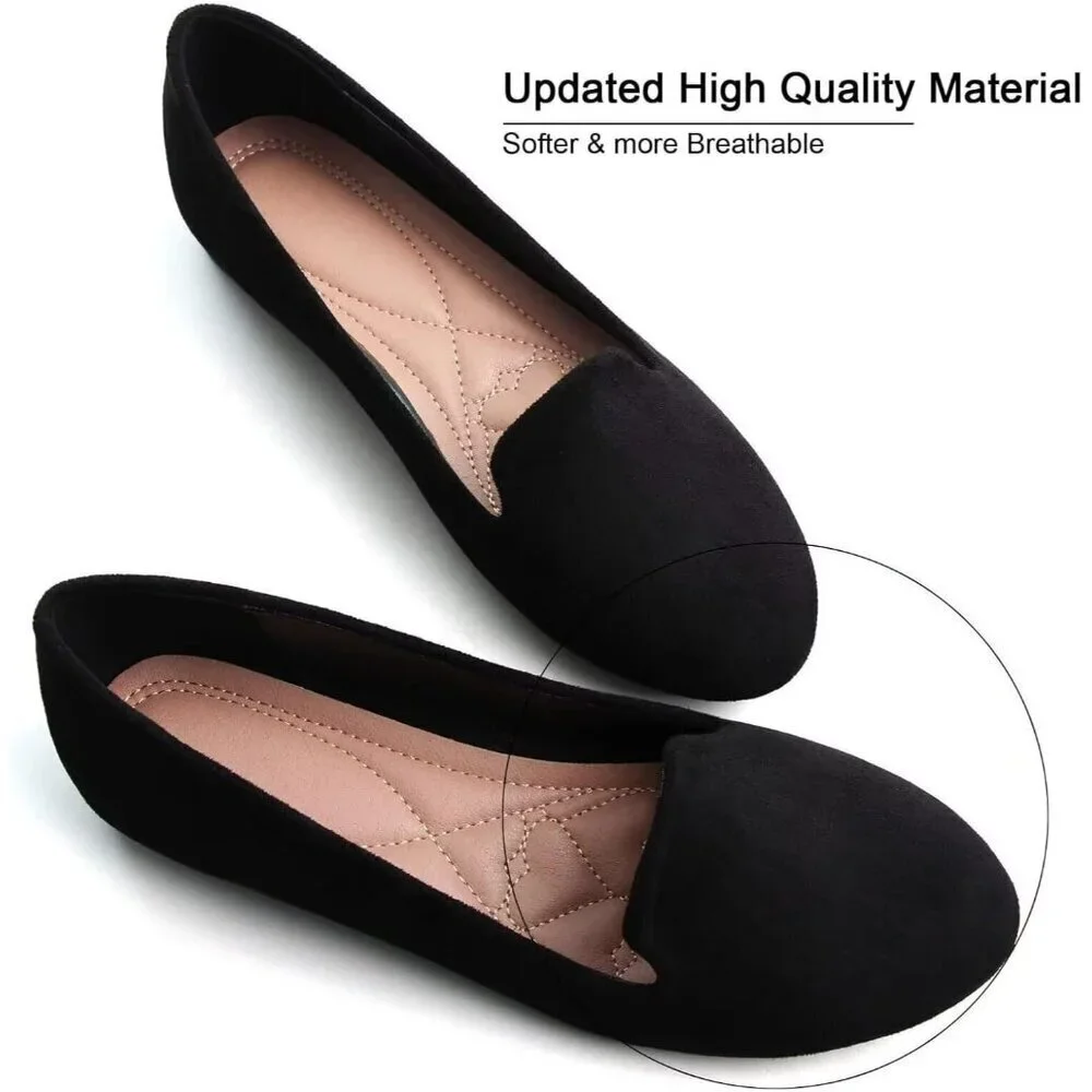 Women's Round Toe Flats Comfortable Fashion Ballet Flat Slip-On Loafers Black